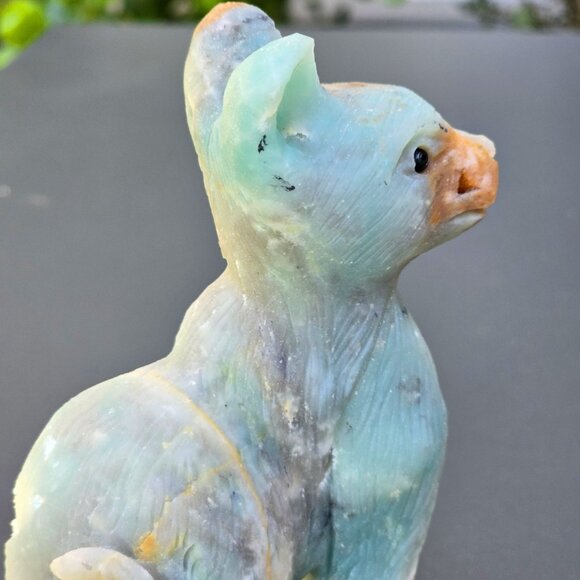 Amazonite & Quartz Cat Figurine | 324g Crystal Sculpture | Healing Animal Totem - Picture 11 of 17